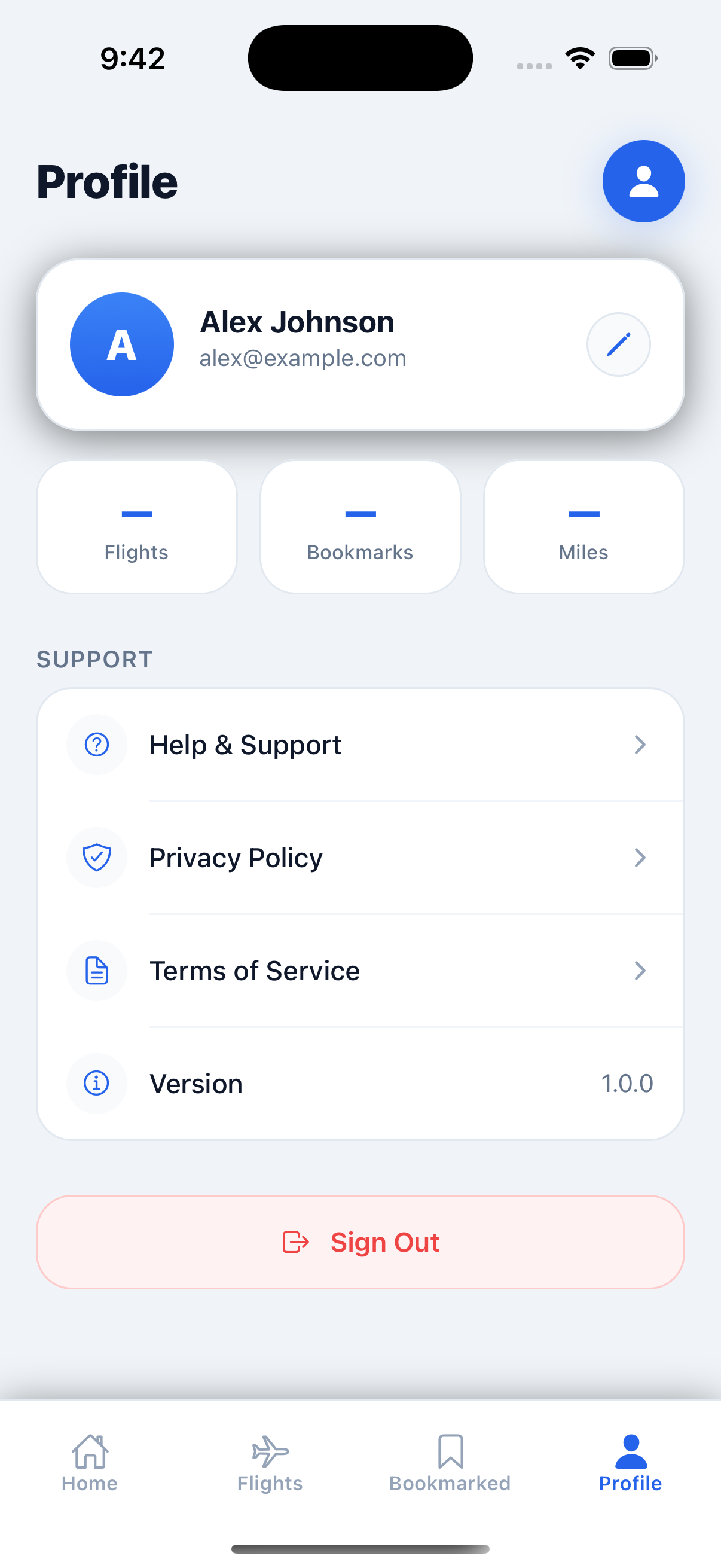 EyeTravel profile showing flight history, bookmarks and miles